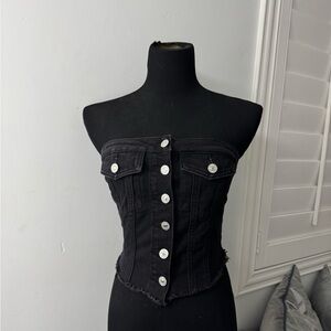Black Denim Button-Up Corset Top